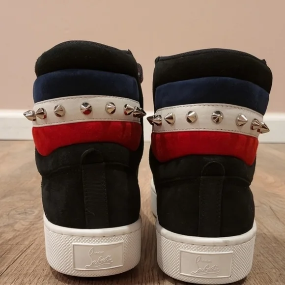 Christian Louboutin Black Sneakers with Red Soles and Blue-Red Details - Picture 4 of 7
